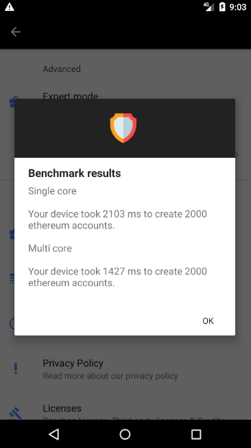 Benchmark results running on Android Emulator.